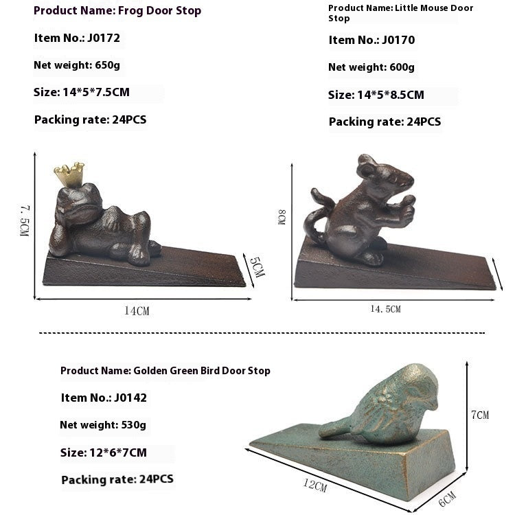 Butée de porte en fer décorative vintage oiseau vert doré