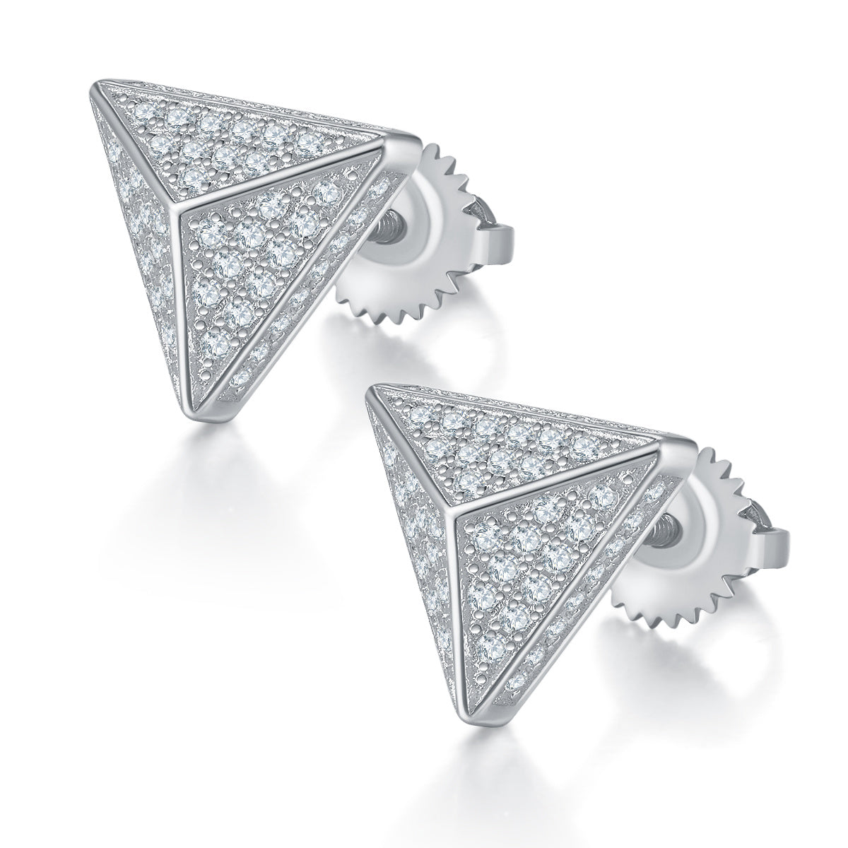 Boucles d'oreilles puces triangulaires S925 en argent sterling, 114 moissanites D VVS1, pyramide 3D, fermoirs à vis hypoallergéniques, certificat GRA, coffret cadeau