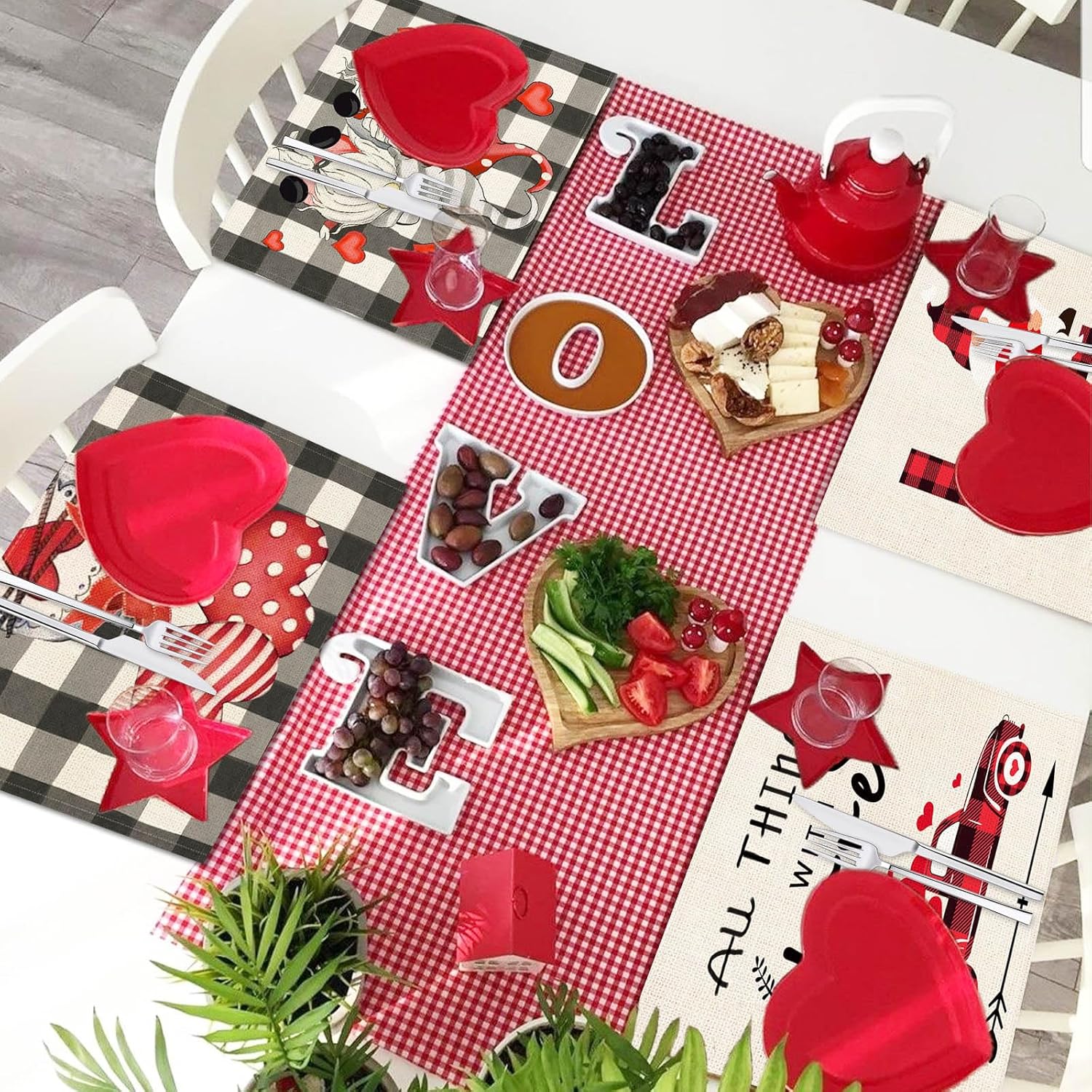 Set De 4 Sets De Table Pour La Saint-Valentin, 17x12,5 Pouces Avec Motif De Gnomes Et De Coeurs Pour Fêtes De Vacances Et Réunions Familiales - Vente Clearance