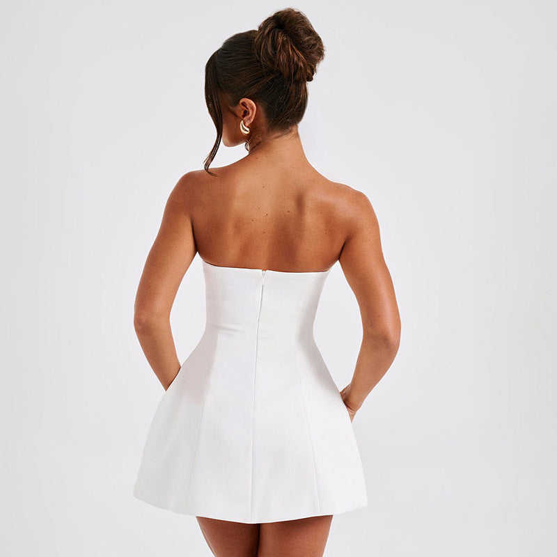 Robe tube mode d'été unie, dos nu, ajustée, courte, chic pour femmes