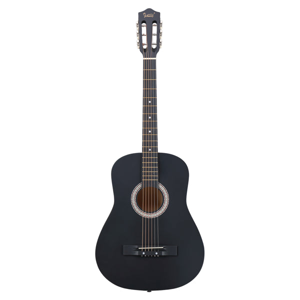 Guitare acoustique ronde noire mate de 38 pouces avec médiators, cordes, capo, étui, accordeur et sangle