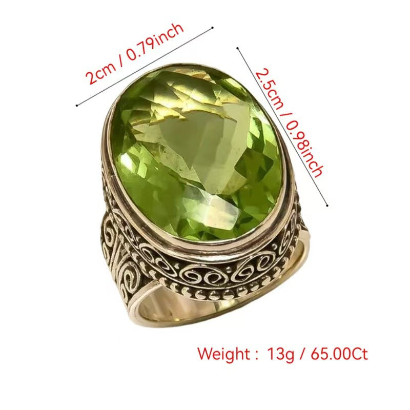 Bague rétro gravée en jade naturel plaquée argent