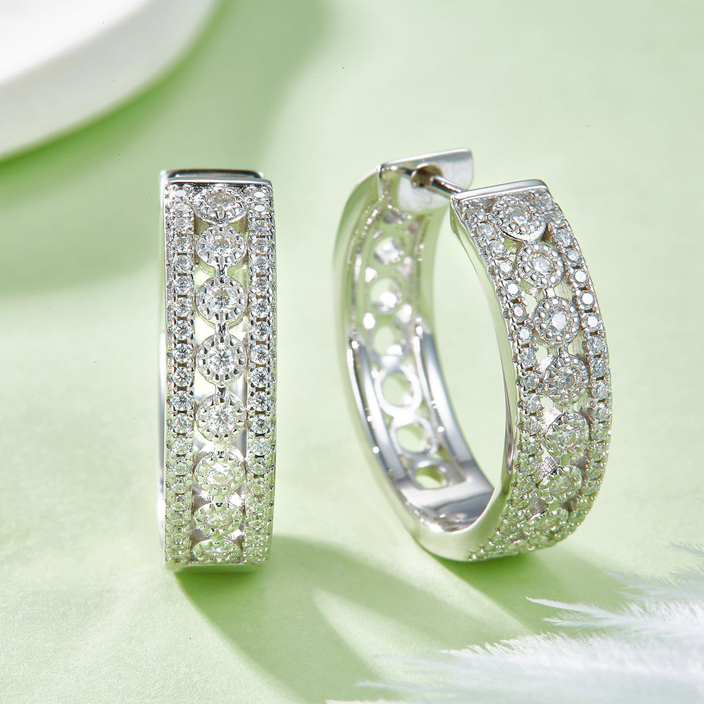 Boucles d'oreilles créoles pavées 20mm en argent sterling S925 8,5g, moissanite 0,74CT, dos creux, certificat GRA, plaqué platine, coffret cadeau