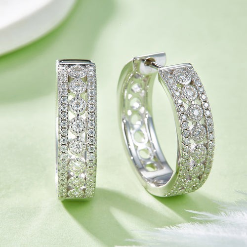 Boucles d'oreilles créoles pavées 20mm en argent sterling S925 8,5g, moissanite 0,74CT, dos creux, certificat GRA, plaqué platine, coffret cadeau