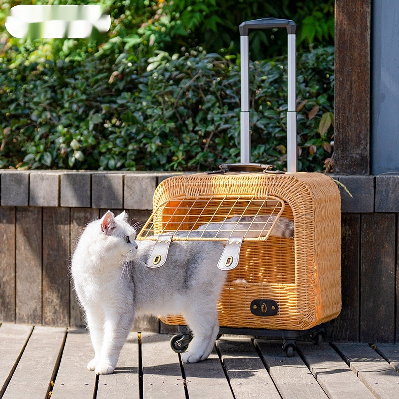 Sac de transport rigide en rotin tressé avec ventilation et poignée escamotable