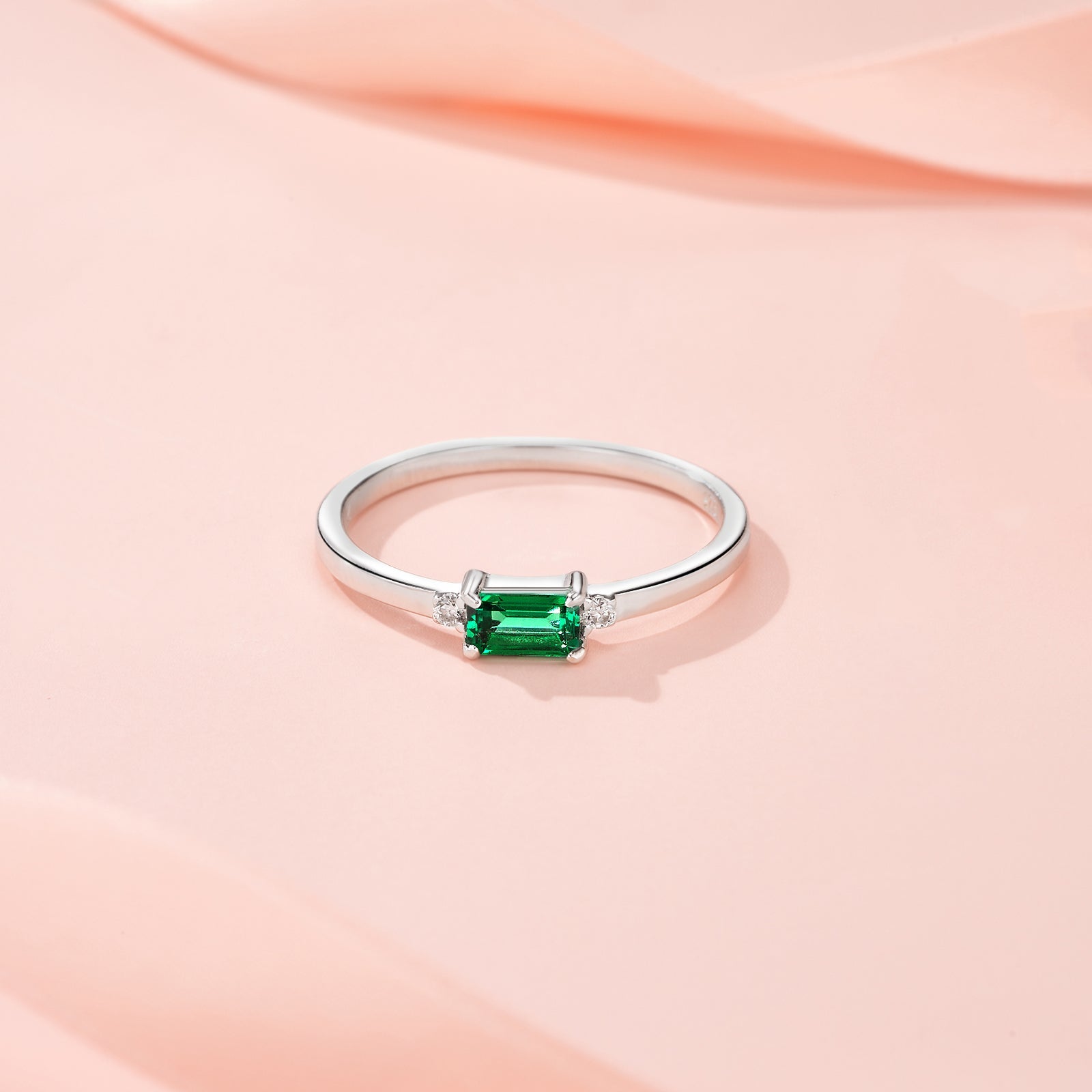 Bague 1,5 g Argent S925 Plaqué Platine Octogone Émeraude Synthétique Fine - IVOIRART.COM
