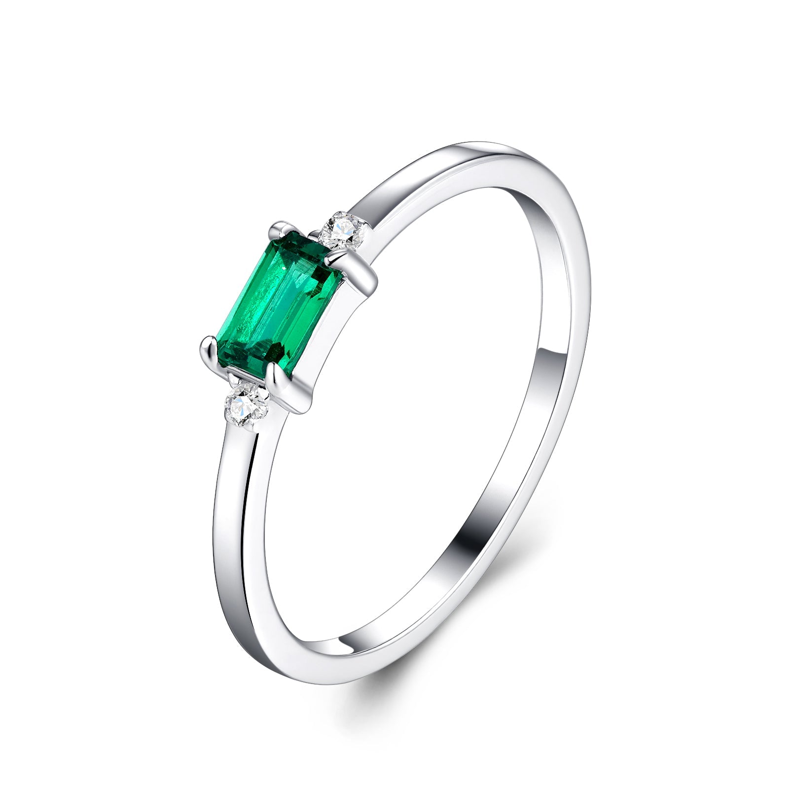 Bague 1,5 g Argent S925 Plaqué Platine Octogone Émeraude Synthétique Fine - IVOIRART.COM
