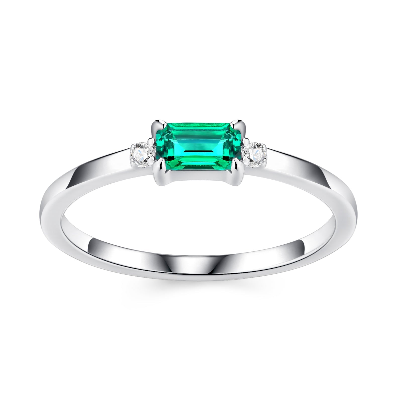 Bague 1,5 g Argent S925 Plaqué Platine Octogone Émeraude Synthétique Fine - IVOIRART.COM