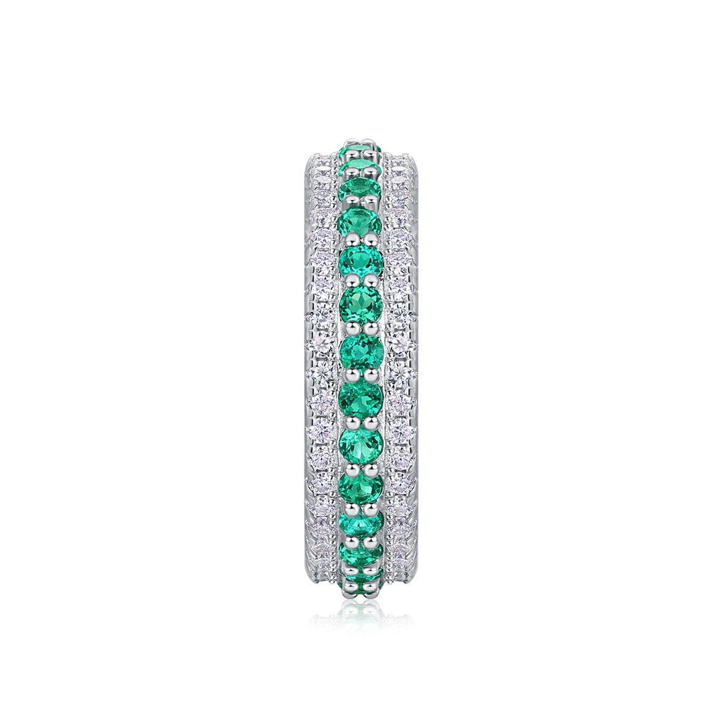 Bague 3,6g en argent sterling S925 plaqué platine, 3 rangs pavés vertes - IVOIRART.COM