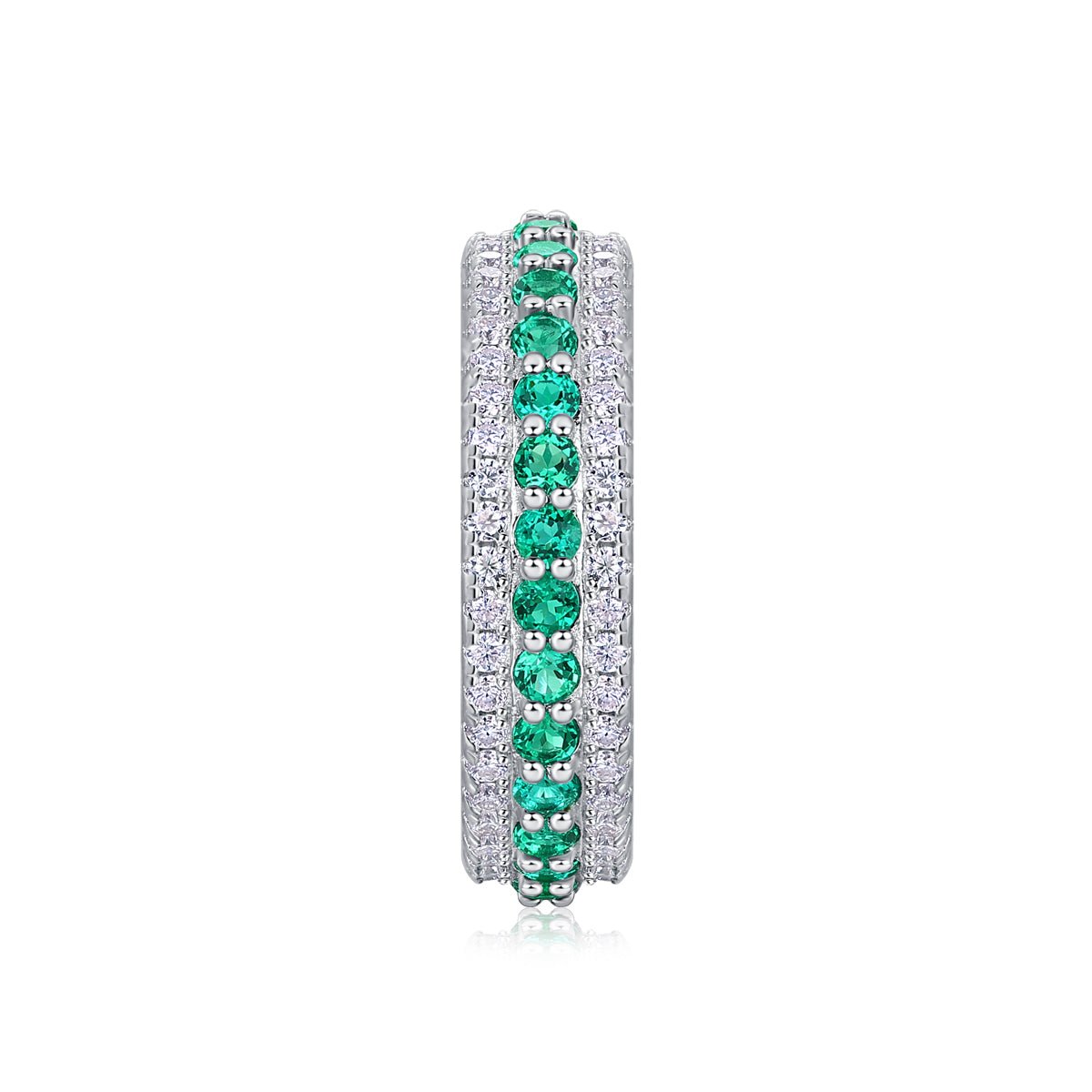 Bague 3,6g en argent sterling S925 plaqué platine, 3 rangs pavés vertes - IVOIRART.COM