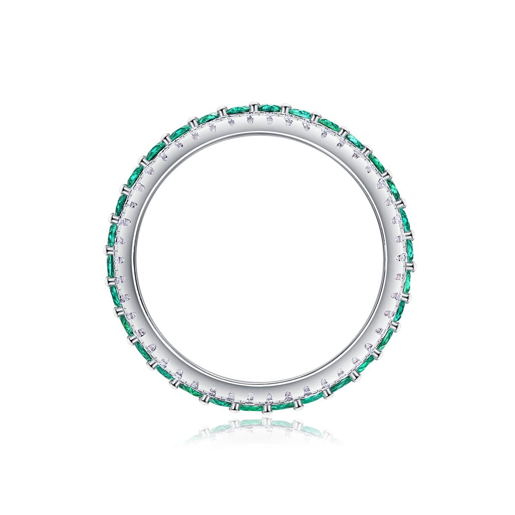 Bague 3,6g en argent sterling S925 plaqué platine, 3 rangs pavés vertes - IVOIRART.COM