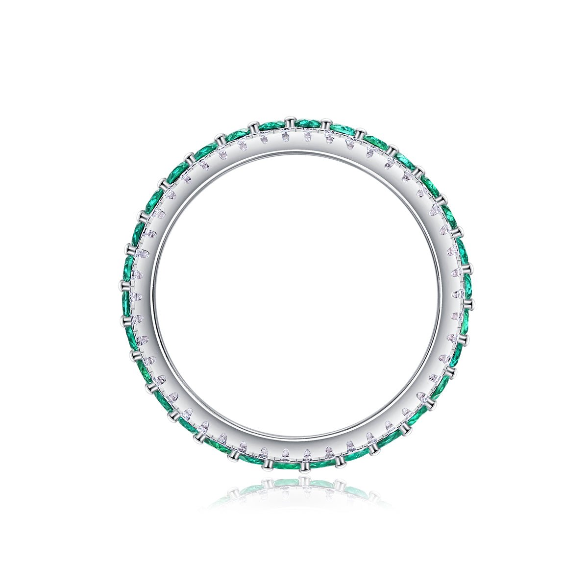 Bague 3,6g en argent sterling S925 plaqué platine, 3 rangs pavés vertes - IVOIRART.COM