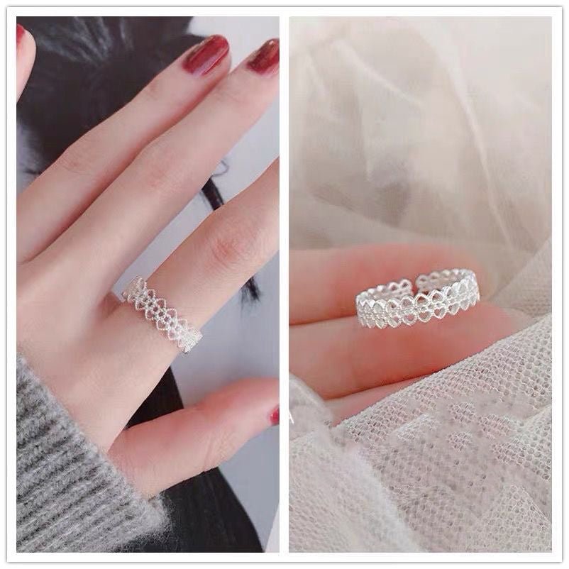 Bague ajourée ouverte en argent sterling 999, zircone, style délicat et élégant, parfaite pour le quotidien, les rendez-vous et comme cadeau idéal pour la Saint-Valentin - IVOIRART.COM