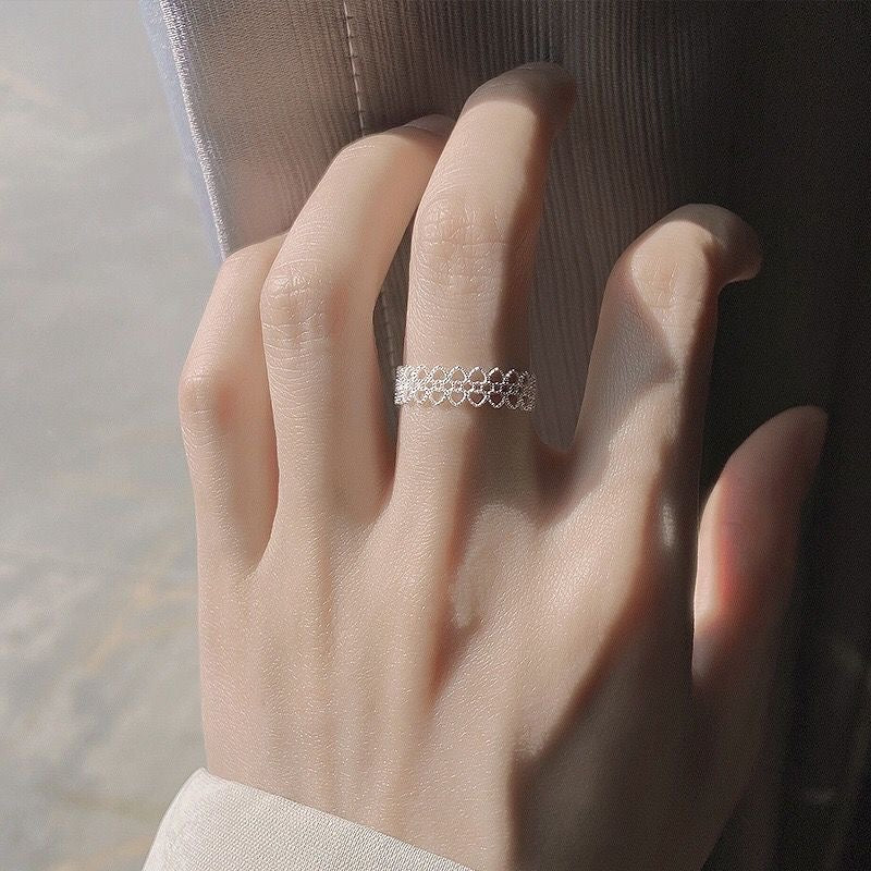 Bague ajourée ouverte en argent sterling 999, zircone, style délicat et élégant, parfaite pour le quotidien, les rendez-vous et comme cadeau idéal pour la Saint-Valentin - IVOIRART.COM