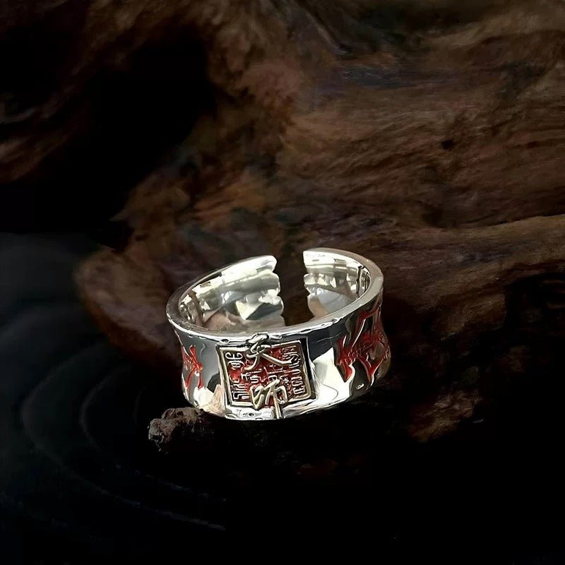 Bague Amulette Ouverte en Argent Sterling 999, Style Spirituel Rétro, pour Tenue Quotidienne et Loisirs Urbains - IVOIRART.COM