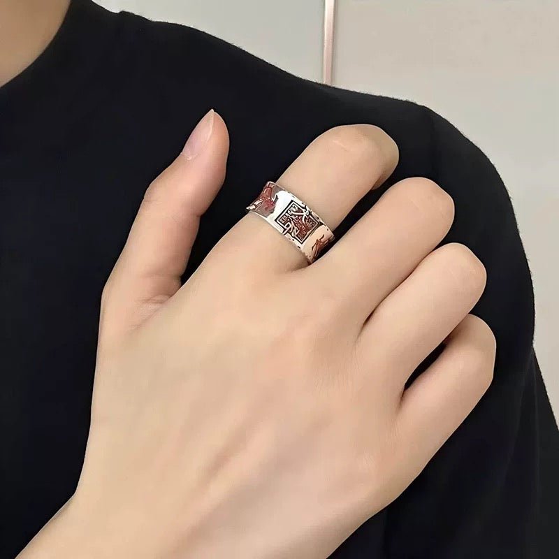 Bague Amulette Ouverte en Argent Sterling 999, Style Spirituel Rétro, pour Tenue Quotidienne et Loisirs Urbains - IVOIRART.COM