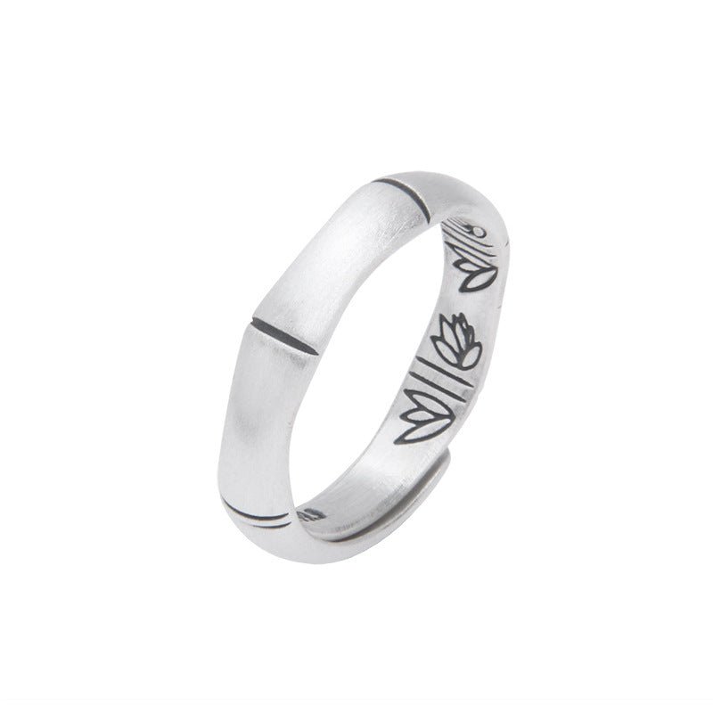 Bague articulée en bambou en argent pur S9999 pour succès professionnel, style chinois traditionnel, anneau feuille de bambou ajustable au tempérament littéraire - IVOIRART.COM