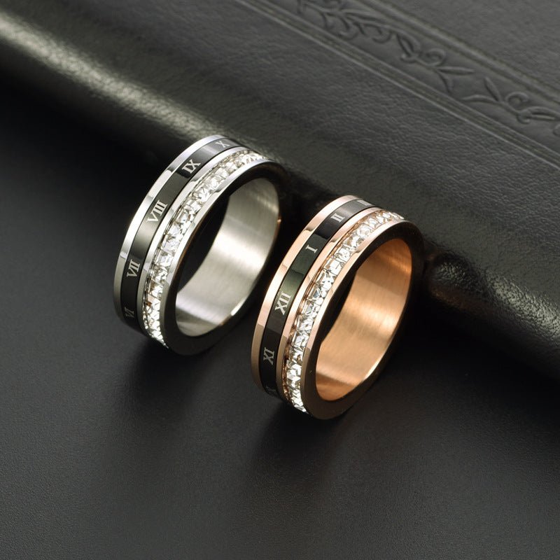 Bague carrée à rang unique rotative en acier inoxydable avec chiffres romains - IVOIRART.COM