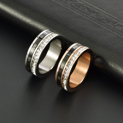 Bague carrée à rang unique rotative en acier inoxydable avec chiffres romains - IVOIRART.COM