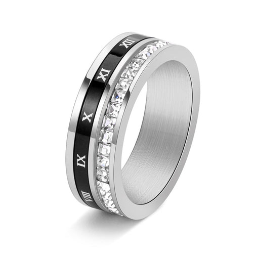 Bague carrée à rang unique rotative en acier inoxydable avec chiffres romains - IVOIRART.COM