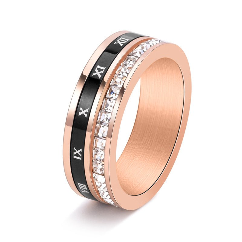 Bague carrée à rang unique rotative en acier inoxydable avec chiffres romains - IVOIRART.COM