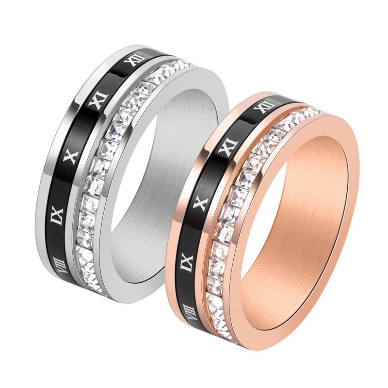 Bague carrée à rang unique rotative en acier inoxydable avec chiffres romains - IVOIRART.COM