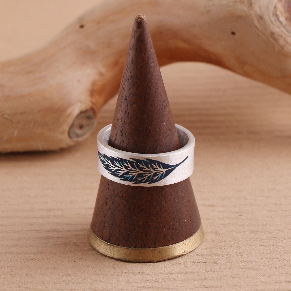 Bague Cloisonné en Argent Fin S999 avec Motif Feuille Original, Email Ajustable pour Femme - IVOIRART.COM