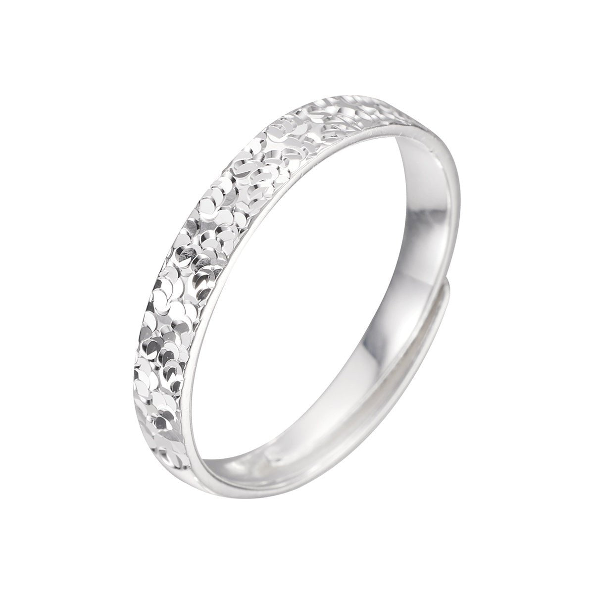 Bague Couple Ajustable Argent Pur S999 Super Étincelante Glace Fissurée Martelée - IVOIRART.COM