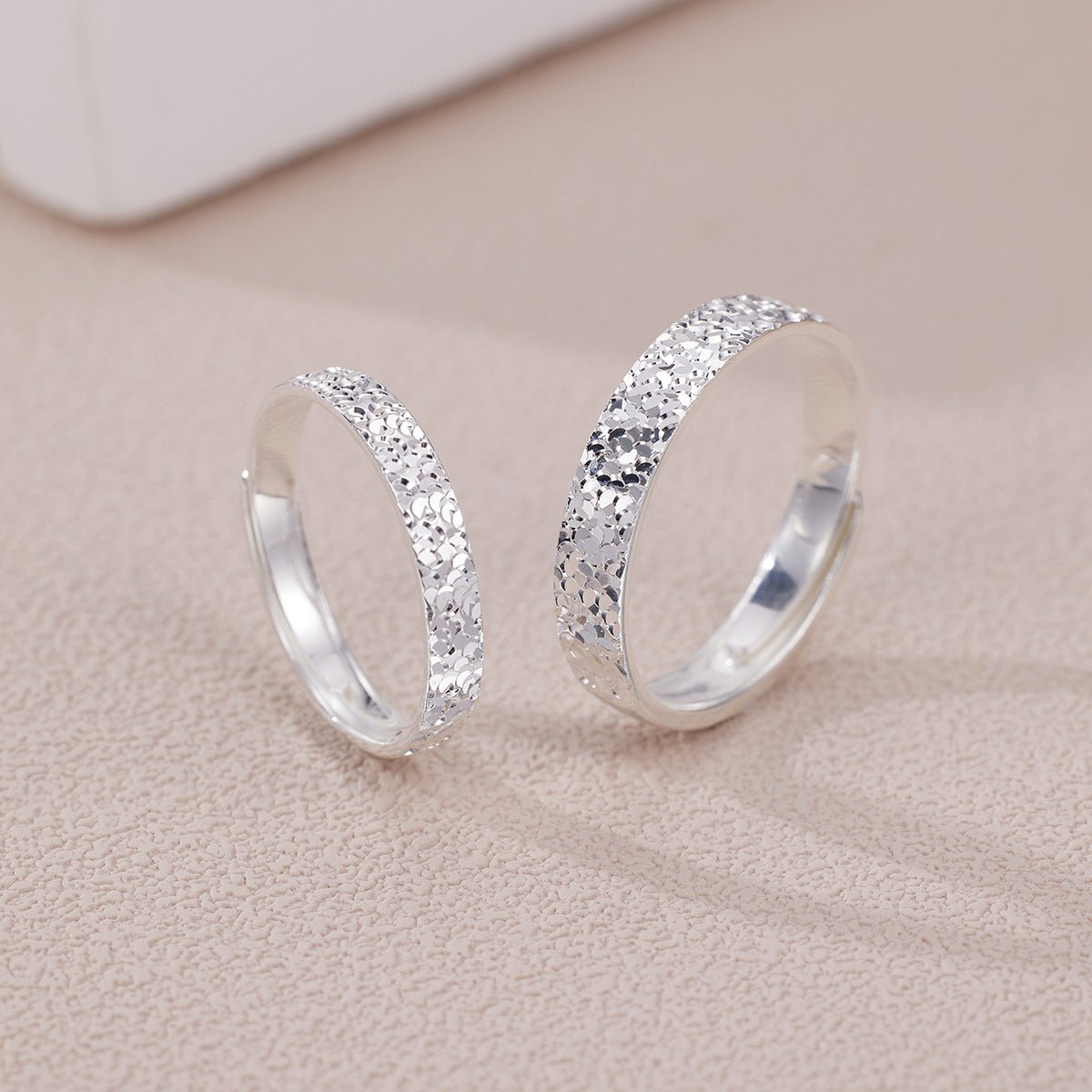 Bague Couple Ajustable Argent Pur S999 Super Étincelante Glace Fissurée Martelée - IVOIRART.COM