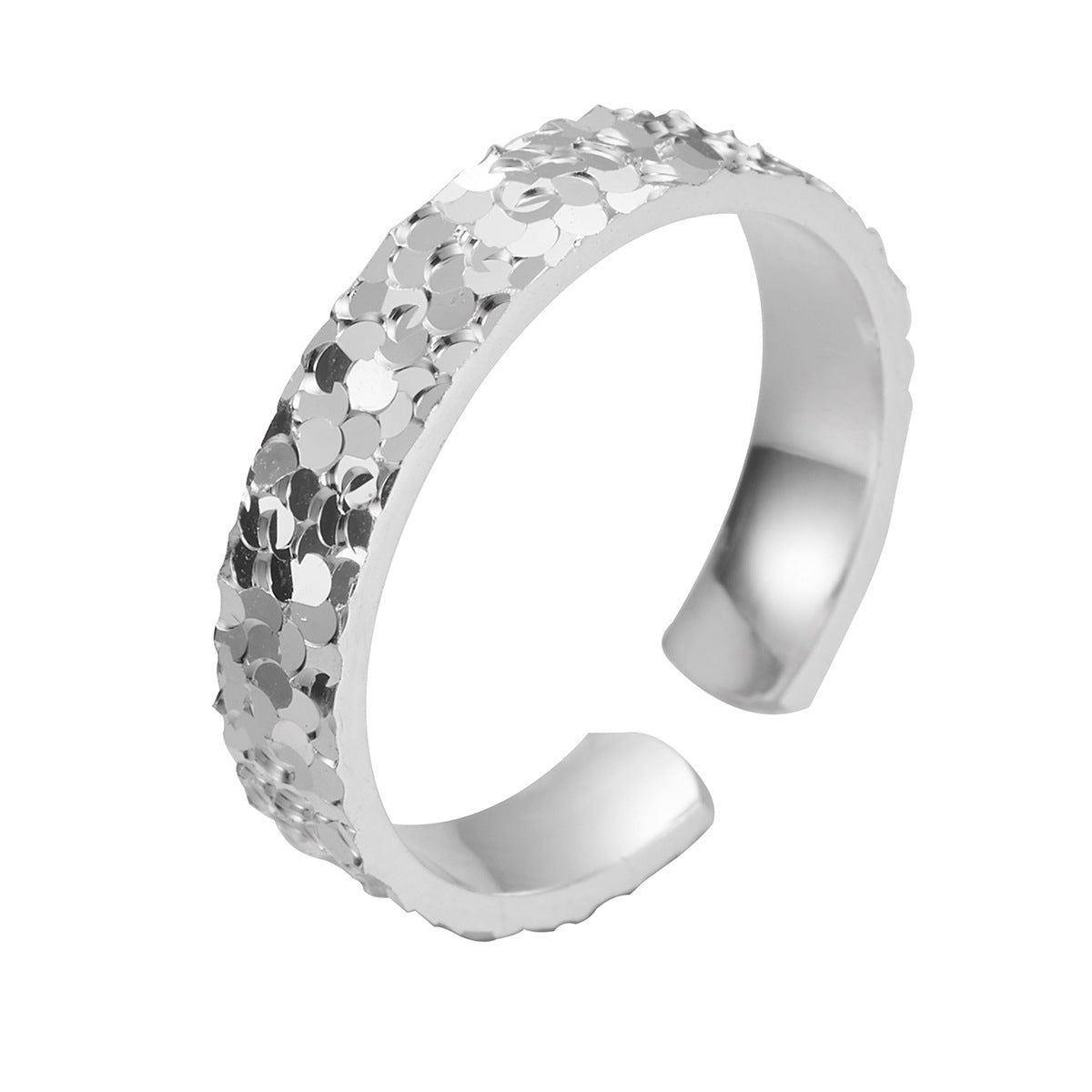 Bague Couple Ajustable Argent Pur S999 Super Étincelante Glace Fissurée Martelée - IVOIRART.COM