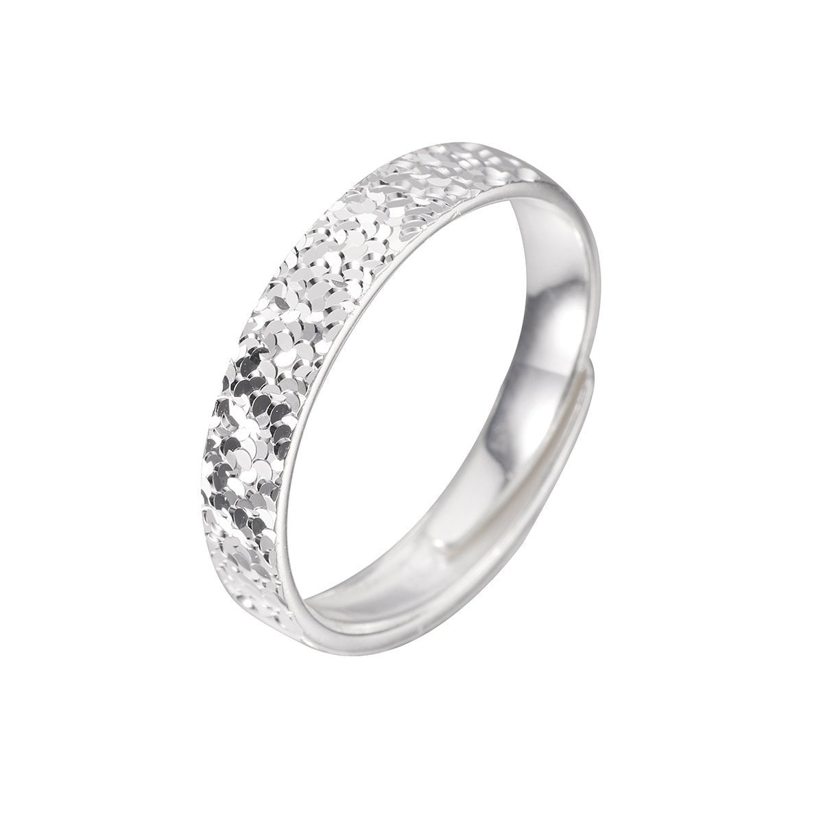 Bague Couple Ajustable Argent Pur S999 Super Étincelante Glace Fissurée Martelée - IVOIRART.COM