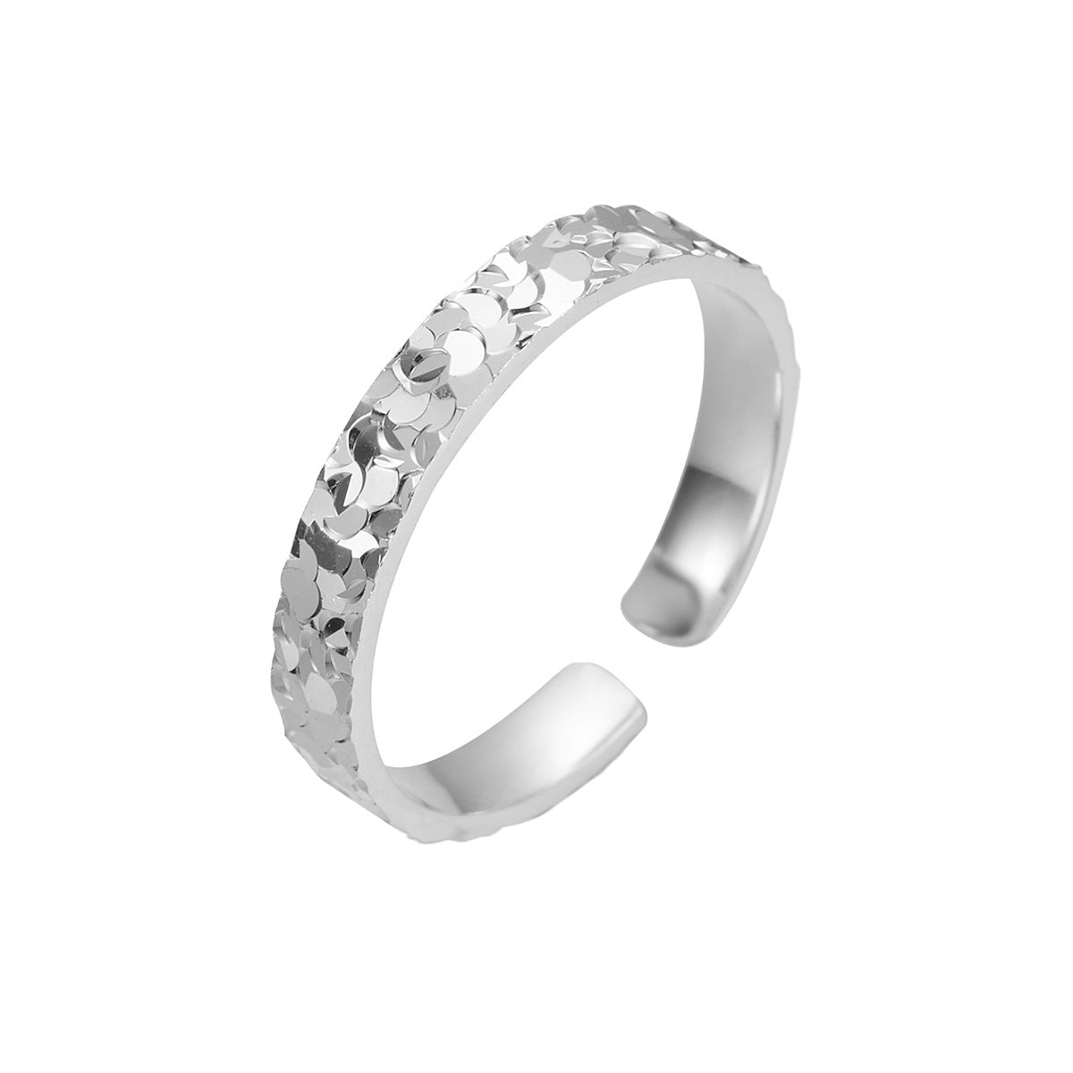 Bague Couple Ajustable Argent Pur S999 Super Étincelante Glace Fissurée Martelée - IVOIRART.COM