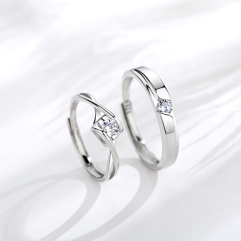 Bague couple ajustable Love Eternal en argent S925, cadeau Saint-Valentin duo - IVOIRART.COM