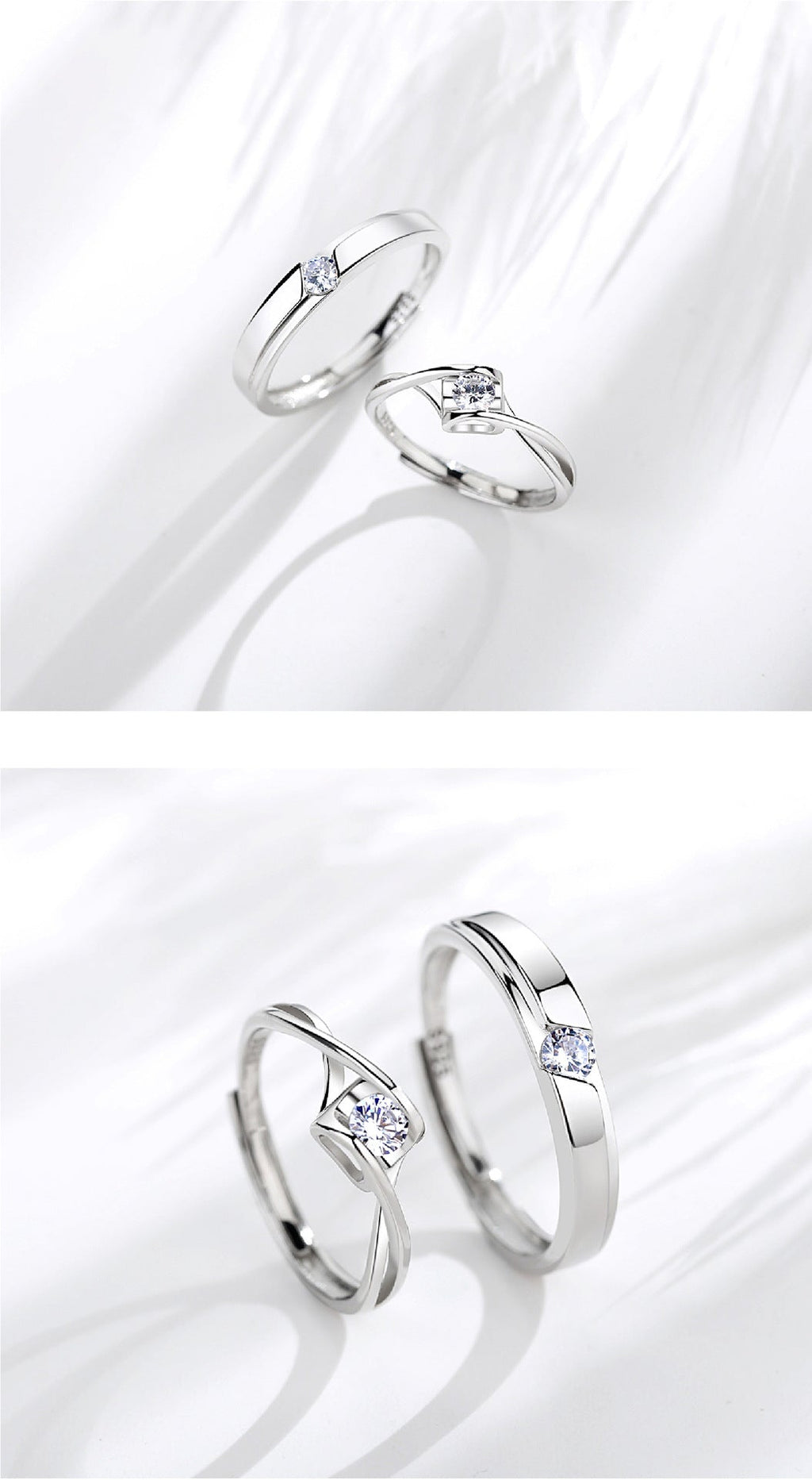 Bague couple ajustable Love Eternal en argent S925, cadeau Saint-Valentin duo - IVOIRART.COM