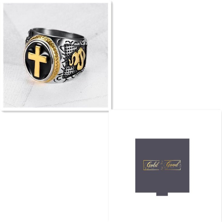 Bague croix pour homme en acier titane avec finition époxy, élégante et robuste - IVOIRART.COM