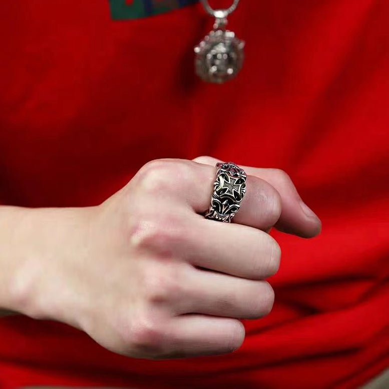 Bague Croix Vintage Ouverte en Argent Sterling 925, Style Gothique Audacieux, Pour Tenues Quotidiennes et Streetwear - IVOIRART.COM