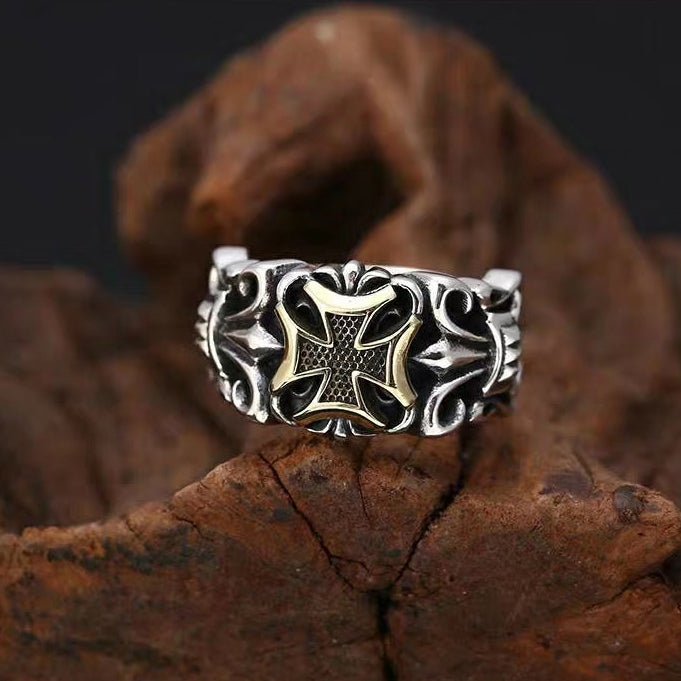 Bague Croix Vintage Ouverte en Argent Sterling 925, Style Gothique Audacieux, Pour Tenues Quotidiennes et Streetwear - IVOIRART.COM