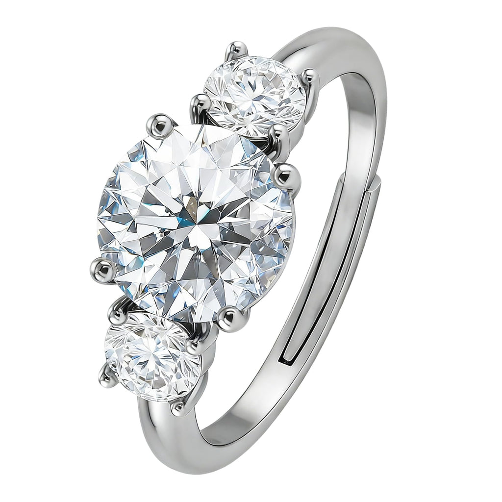 Bague de fiançailles 2 carats en moissanite, 3 pierres D couleur VVS1, or rose 14 carats plaqué or blanc, bague ajustable hypoallergénique - IVOIRART.COM