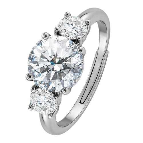 Bague de fiançailles 2 carats en moissanite, 3 pierres D couleur VVS1, or rose 14 carats plaqué or blanc, bague ajustable hypoallergénique - IVOIRART.COM