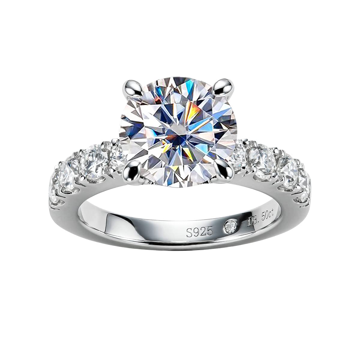 Bague de fiançailles en moissanite 4,3 cts total, argent sterling 925 D, anneau promesse élégant - IVOIRART.COM