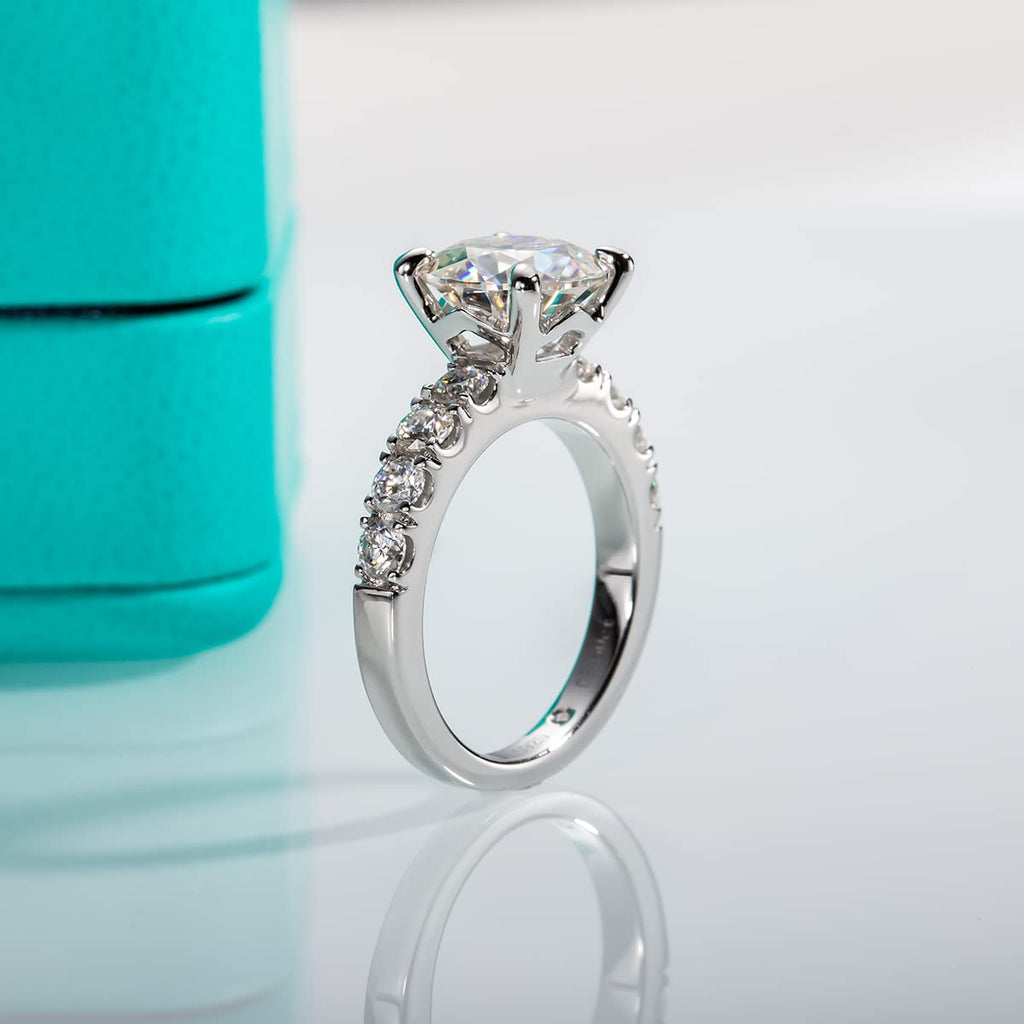 Bague de fiançailles en moissanite 4,3 cts total, argent sterling 925 D, anneau promesse élégant - IVOIRART.COM