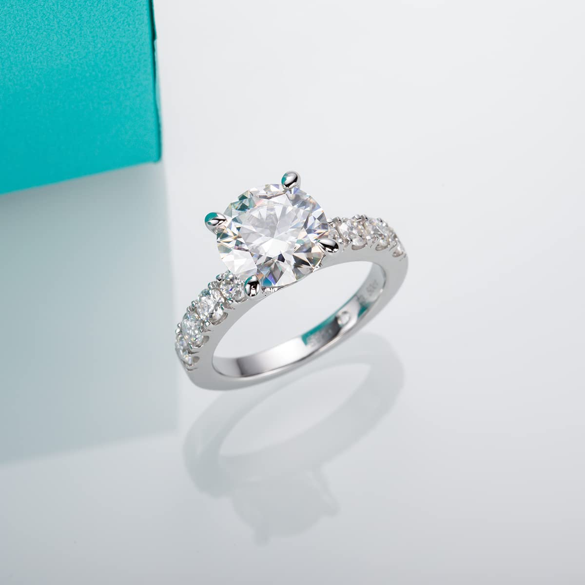 Bague de fiançailles en moissanite 4,3 cts total, argent sterling 925 D, anneau promesse élégant - IVOIRART.COM