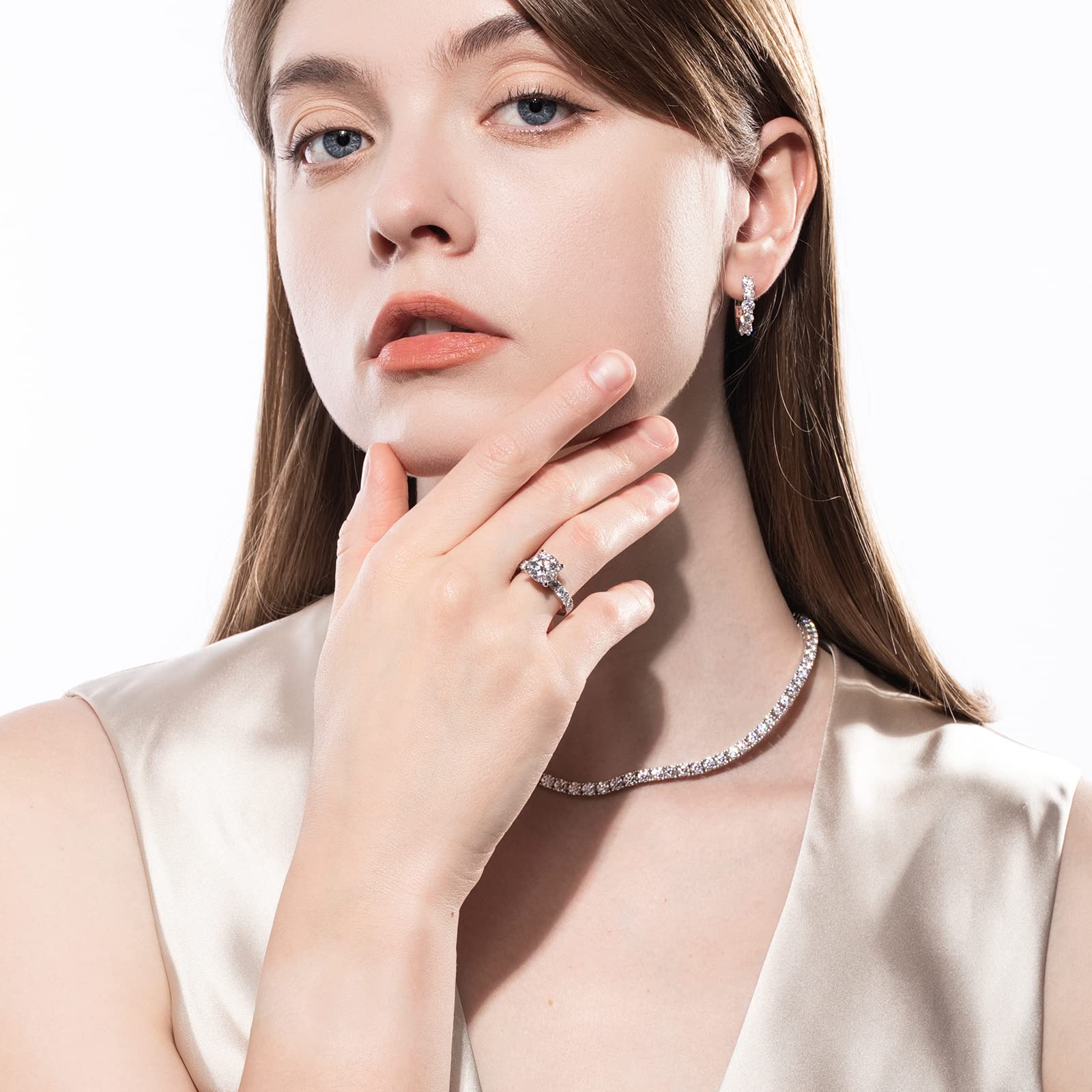 Bague de fiançailles en moissanite 4,3 cts total, argent sterling 925 D, anneau promesse élégant - IVOIRART.COM