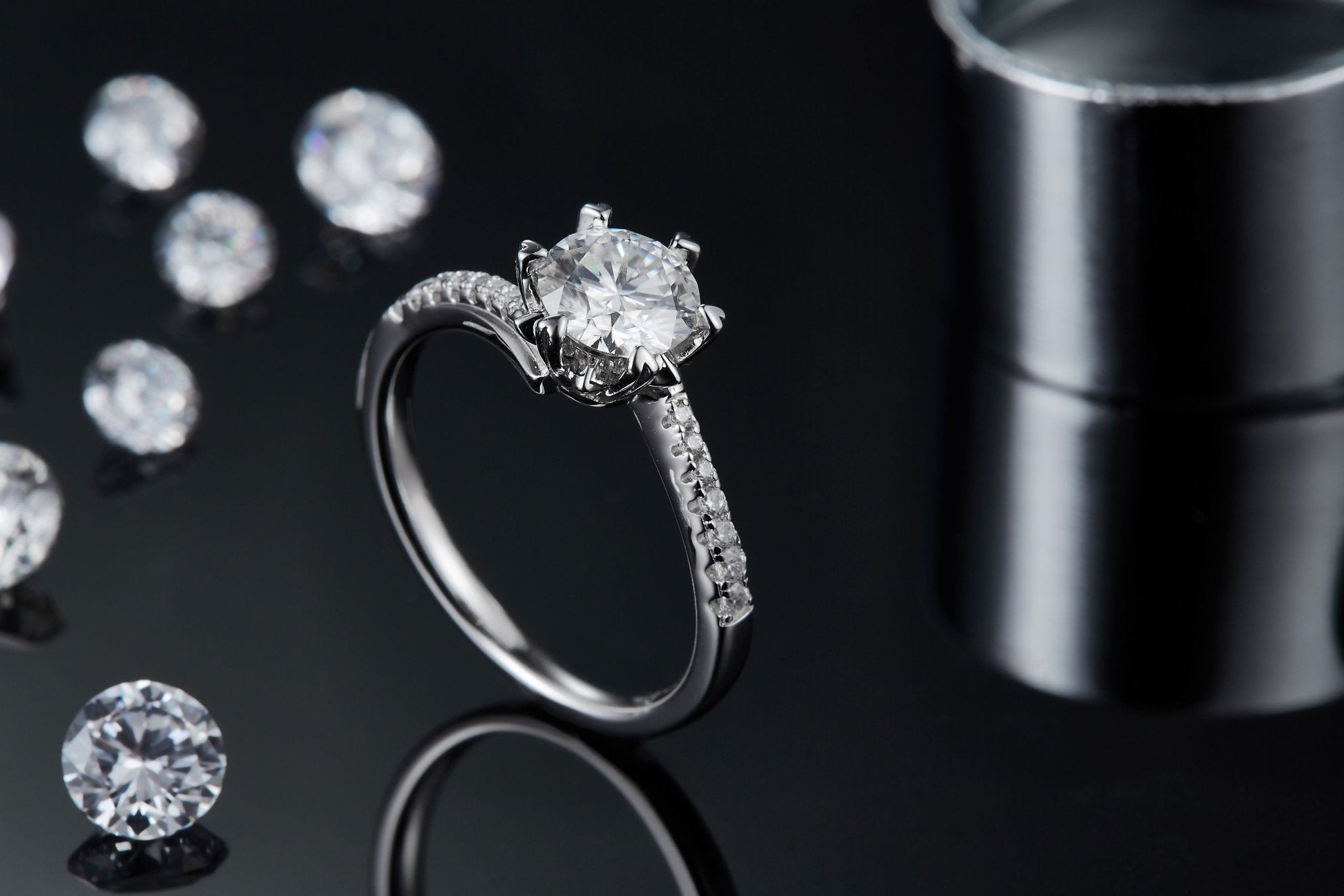 Bague de fiançailles Moissanite 1ct S925 Argent plaqué platine D-VVS1 6 griffes. - IVOIRART.COM