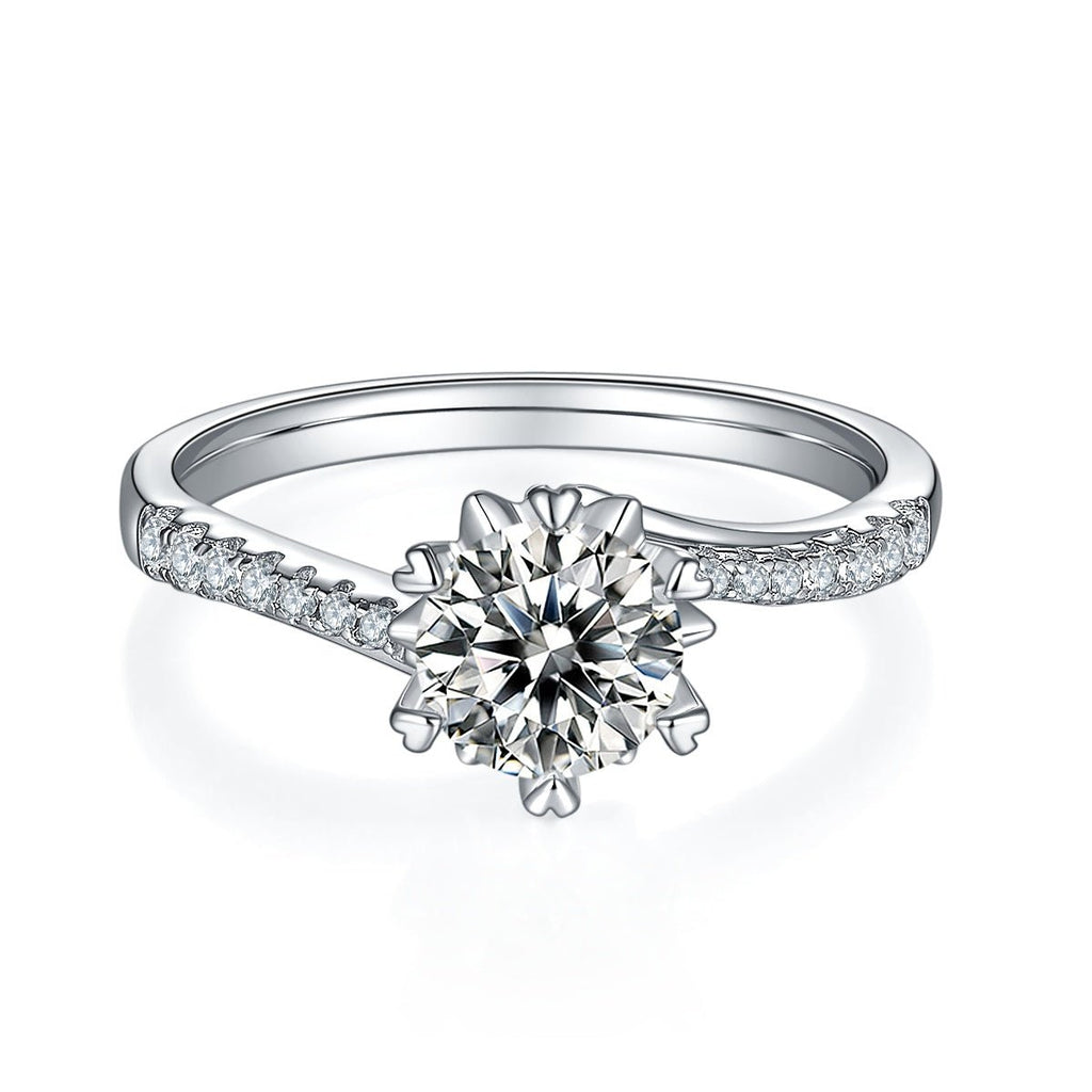 Bague de fiançailles Moissanite 1ct S925 Argent plaqué platine D-VVS1 6 griffes. - IVOIRART.COM