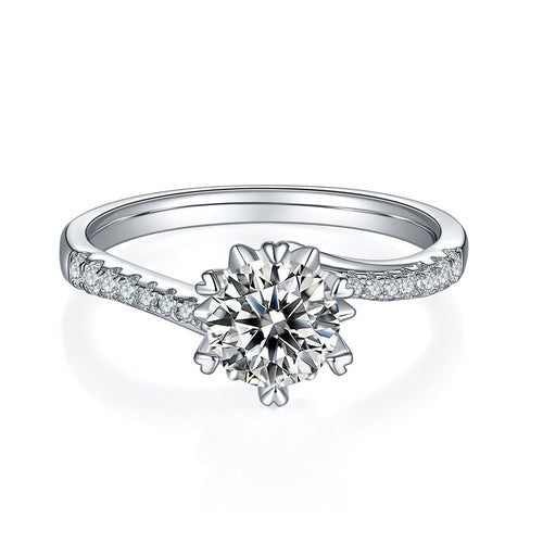 Bague de fiançailles Moissanite 1ct S925 Argent plaqué platine D-VVS1 6 griffes. - IVOIRART.COM
