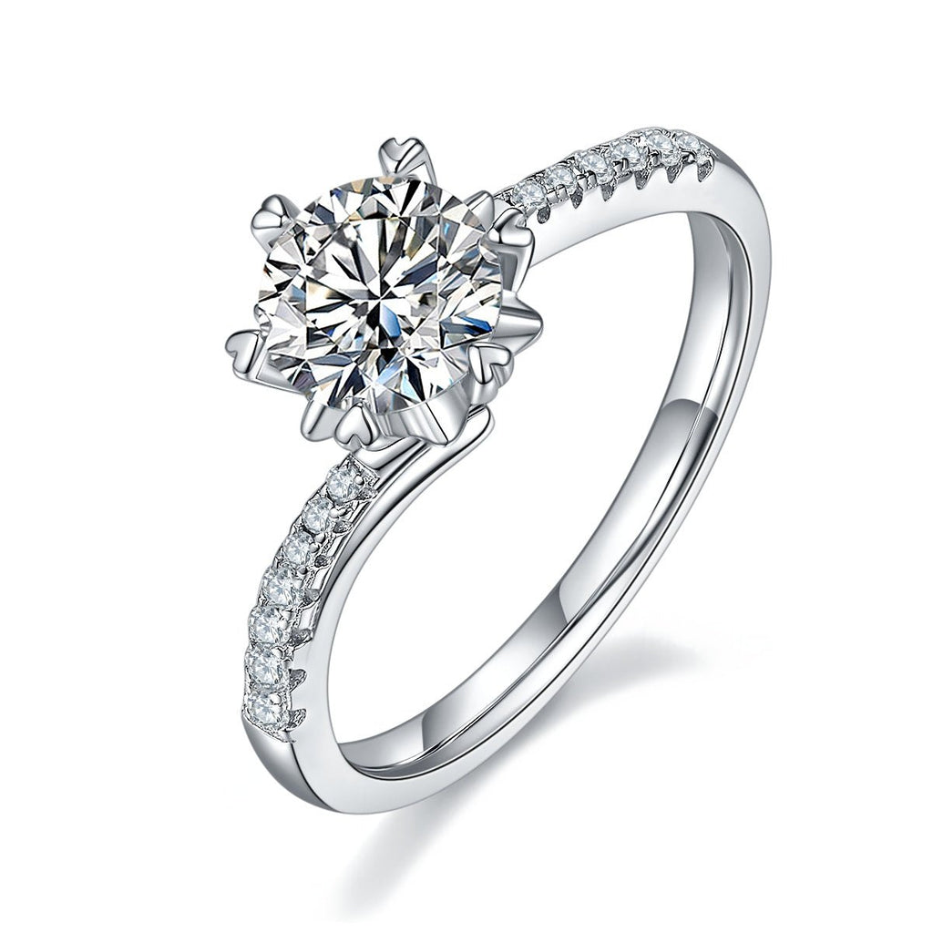 Bague de fiançailles Moissanite 1ct S925 Argent plaqué platine D-VVS1 6 griffes. - IVOIRART.COM