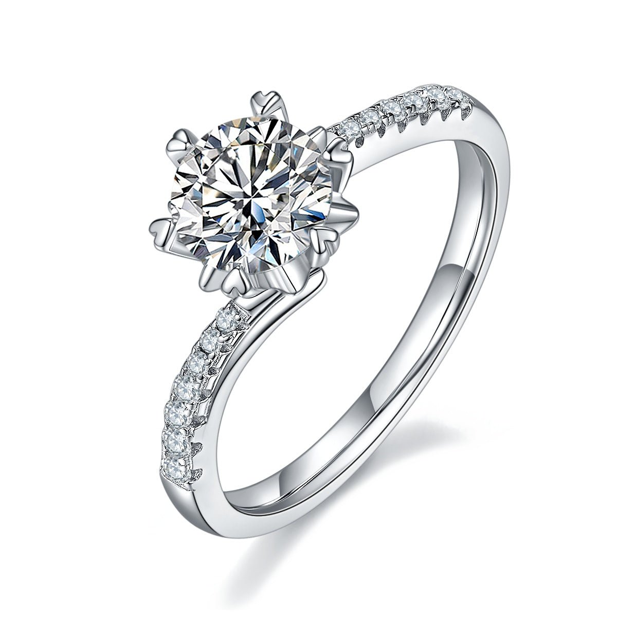 Bague de fiançailles Moissanite 1ct S925 Argent plaqué platine D-VVS1 6 griffes. - IVOIRART.COM