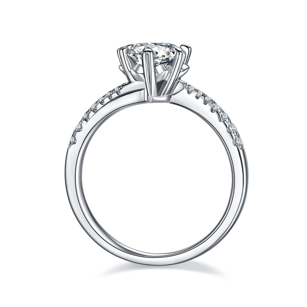 Bague de fiançailles Moissanite 1ct S925 Argent plaqué platine D-VVS1 6 griffes. - IVOIRART.COM