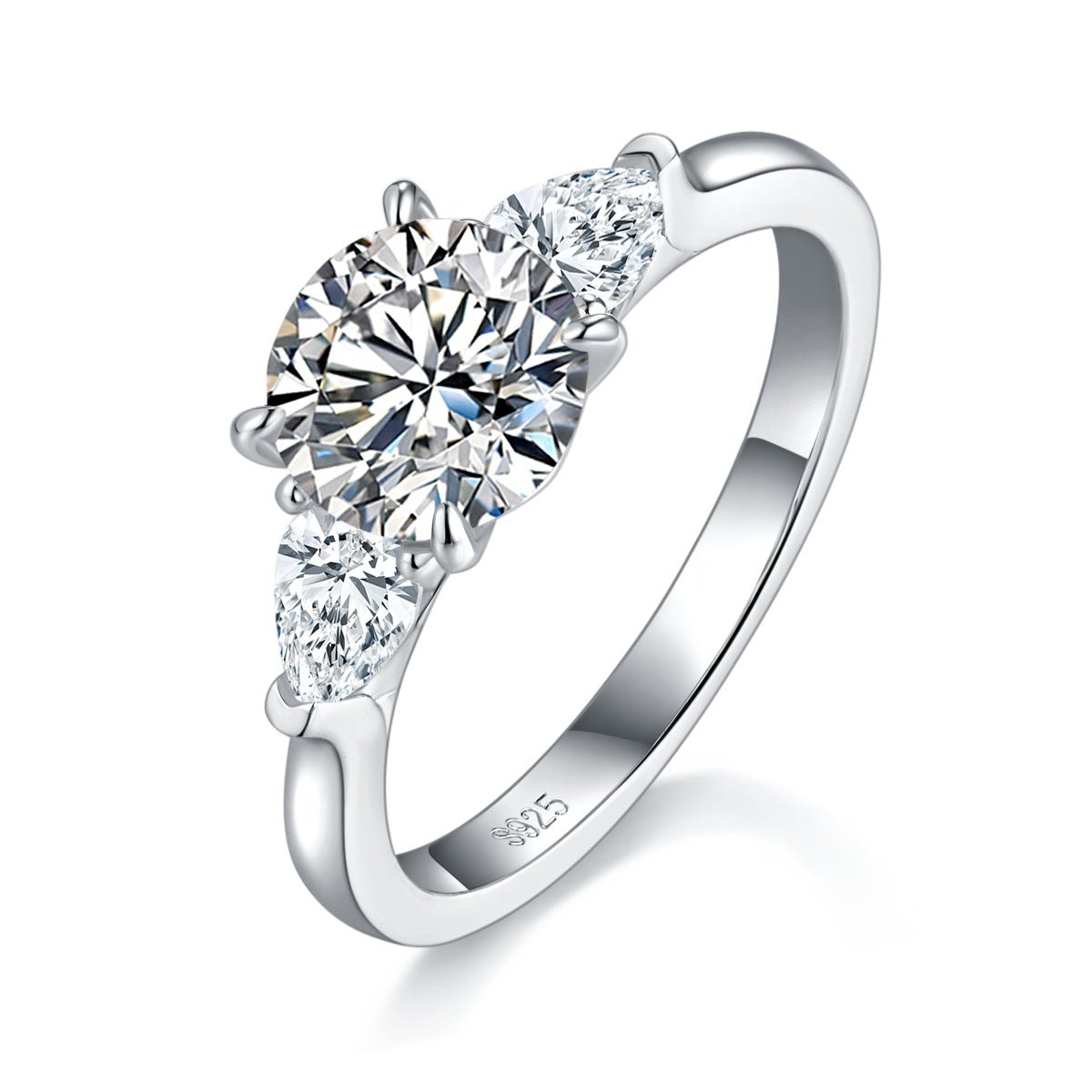 Bague de fiançailles moissanite 2 Carats ronde 3 pierres S925 plaqué platine GRA! - IVOIRART.COM